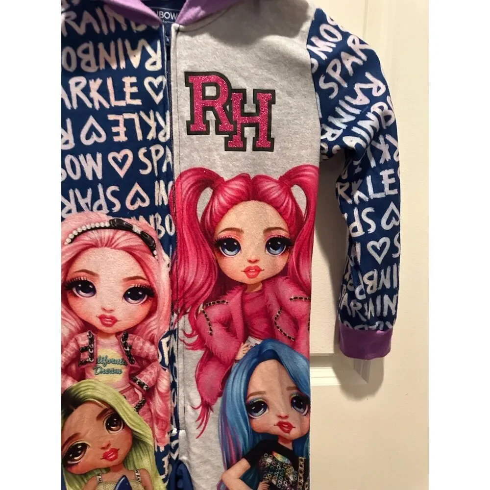 Rainbow High Girl One Piece Pajamas with Hood Size S (6/6X)